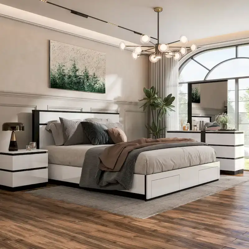 Furniture of America Conjira Modern 4-Piece White Wood Storage Bedroom Set