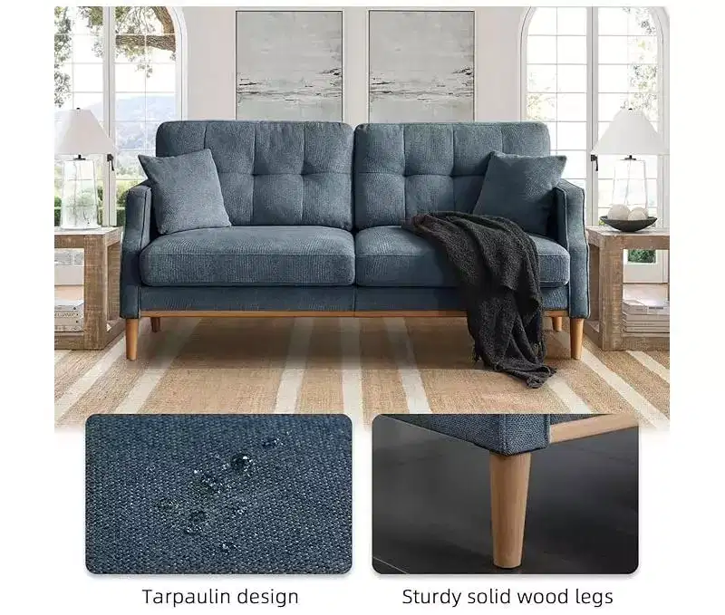 GDFStudio Camain 56.7 Waterproof Button Tufted 2 Seater Sofa with Wood Legs
