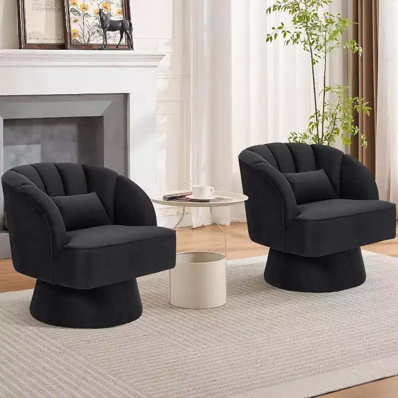 Acekool 360 Swivel Barrel Chair - Plush Teddy Velvet Lounge Chair