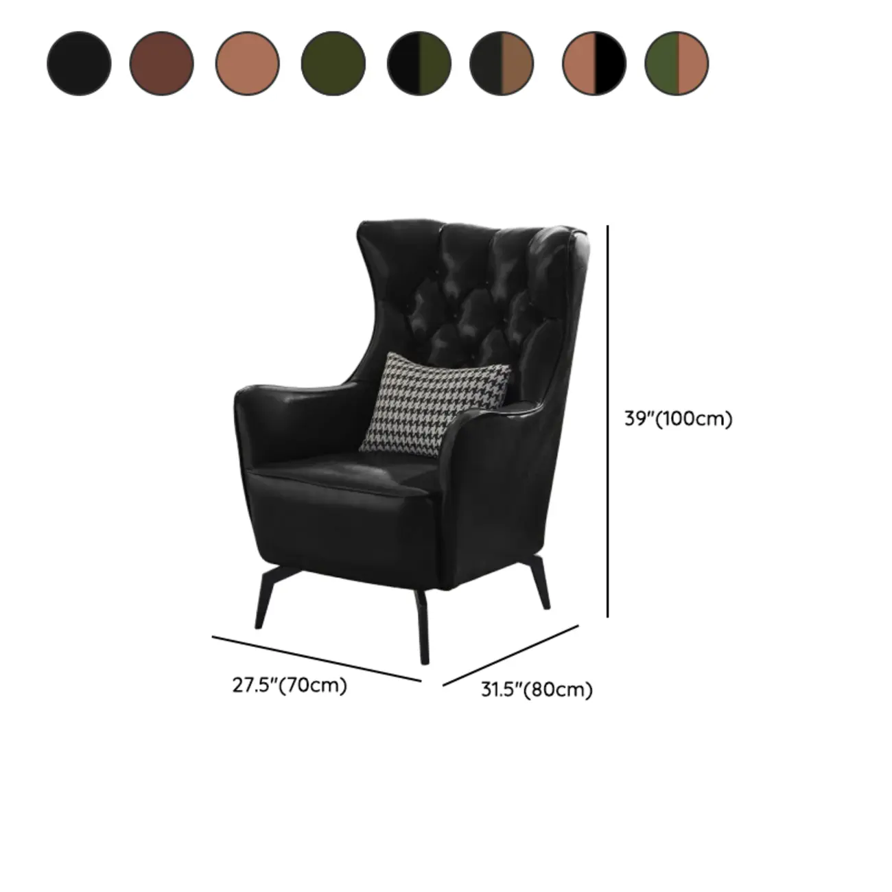 Modern Oiled Leather Tufted Wingback Accent Chair with Arms
