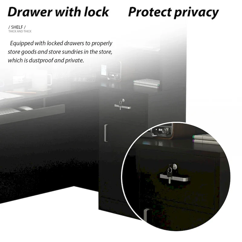 Timechee 55.9W 48.4H L-Shape Wood Reception Desk Drawer With Lock