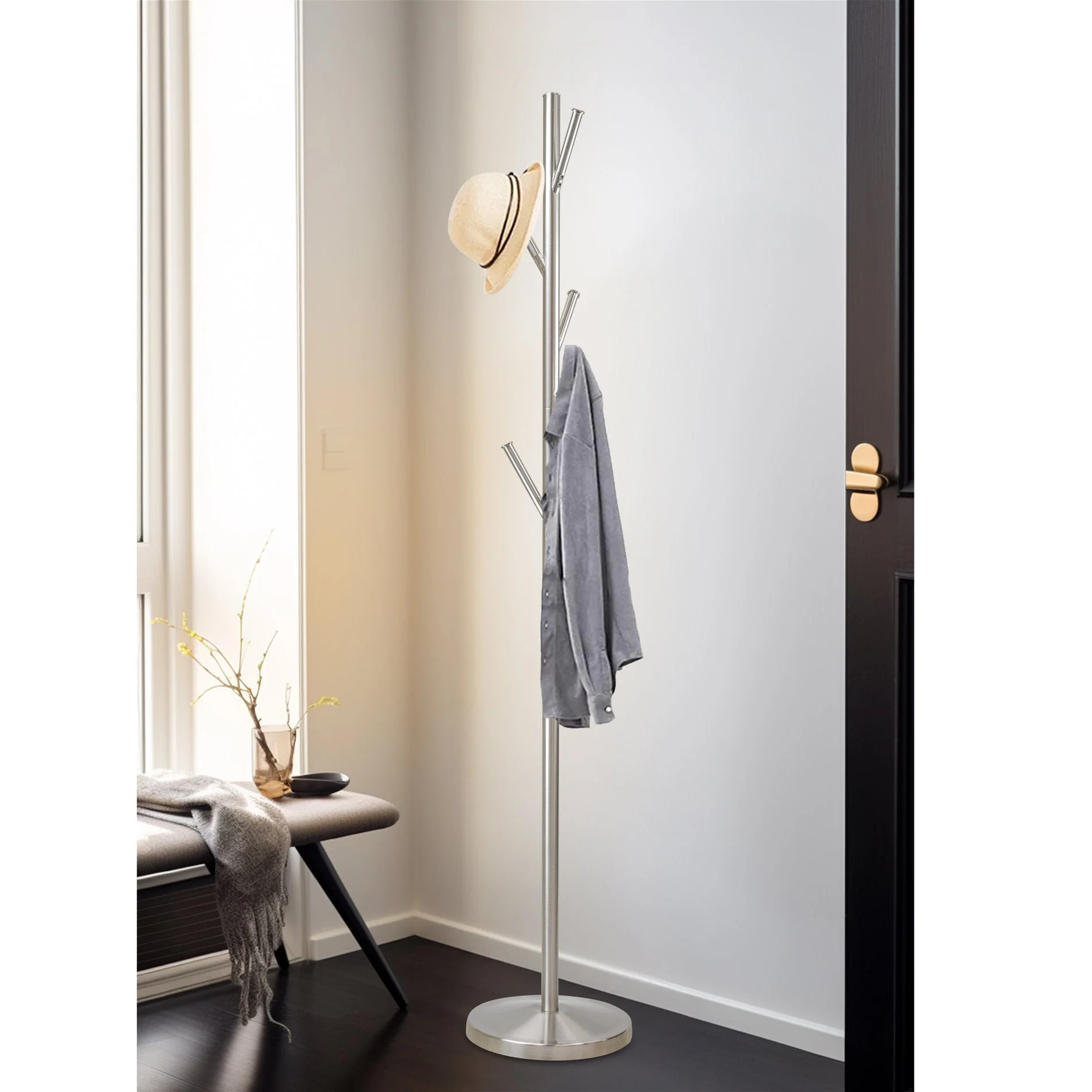 Addison 68 Free Standing Metal Coat Rack, Satin Steel