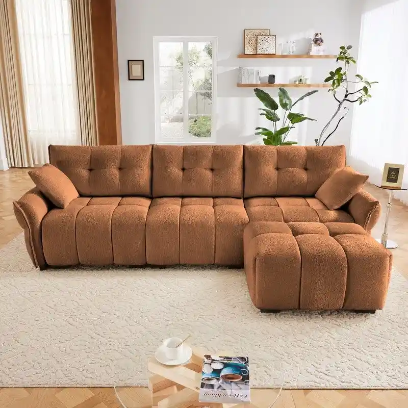 110.2 Chenille Three Seater Upholstered Sofa, 1 Ottoman