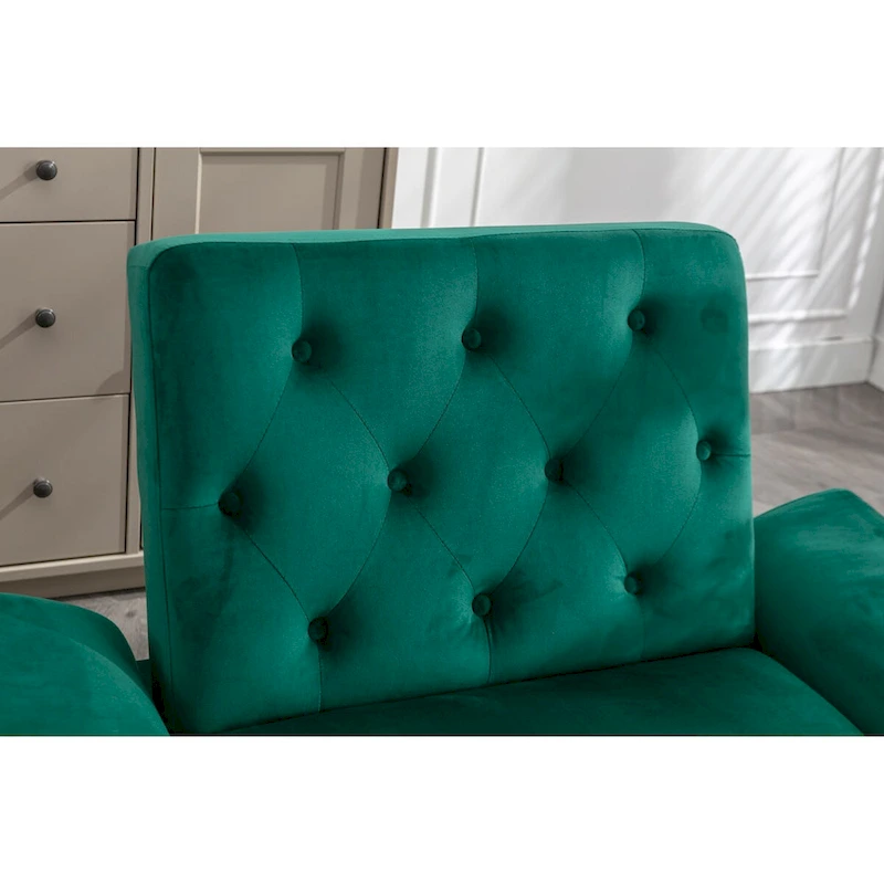 Velvet Accent Chair with Adjustable Armrests and Backrest, Button Tufted Lounge Chair, Single Recliner Armchair with Ottoman