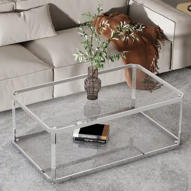 Chrome Coffee Tables Glass Coffee Table with Shelf