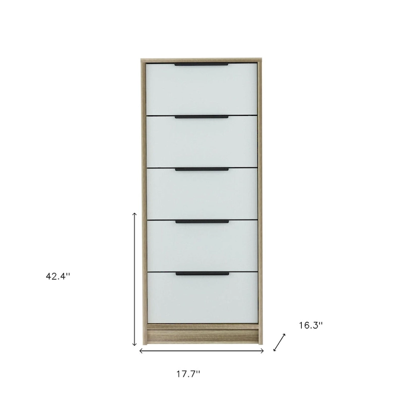 Wood Modern 5 Drawer Dresser Chest with Metal Glides and Handles