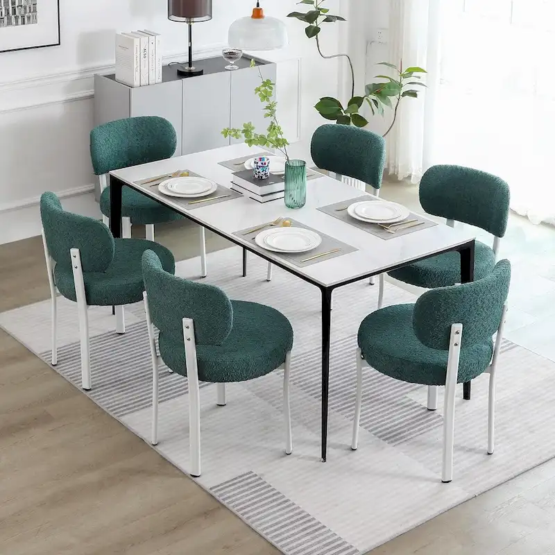 XINMICS Upholstered Modern Boucle Dining Room Chairs with White Metal Legs