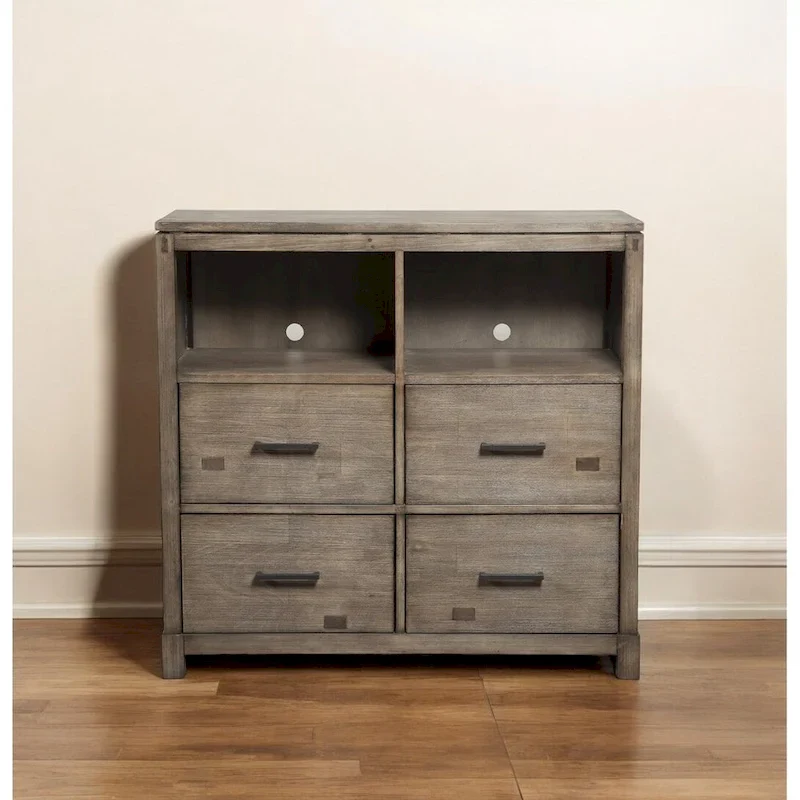 42-Inch Brown Solid Wood Open-Shelf TV Stand — 40 x 41.5 x 18