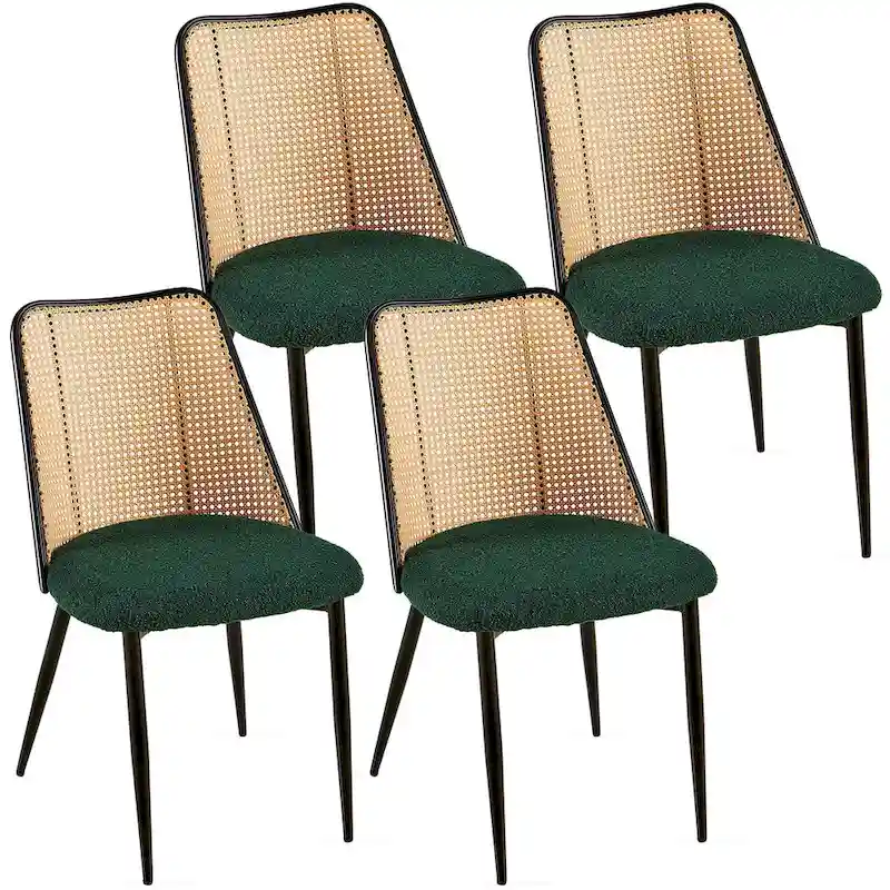 Dining Chairs Set of 4,Boucle Chairs with Natural Cane Back