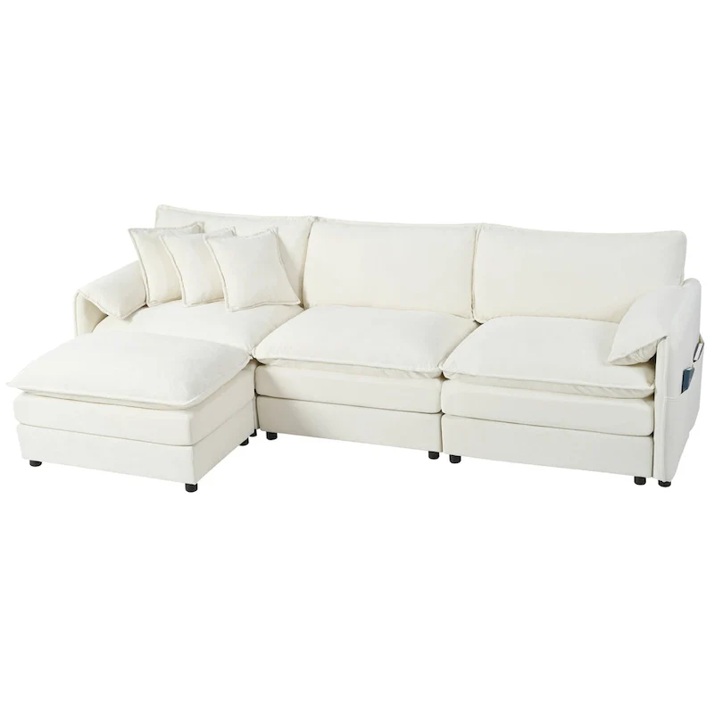 109.45 Chenille Upholstered L-Shaped Modular Sectional Sofa with Double-Layer Cushions, DIY Combination