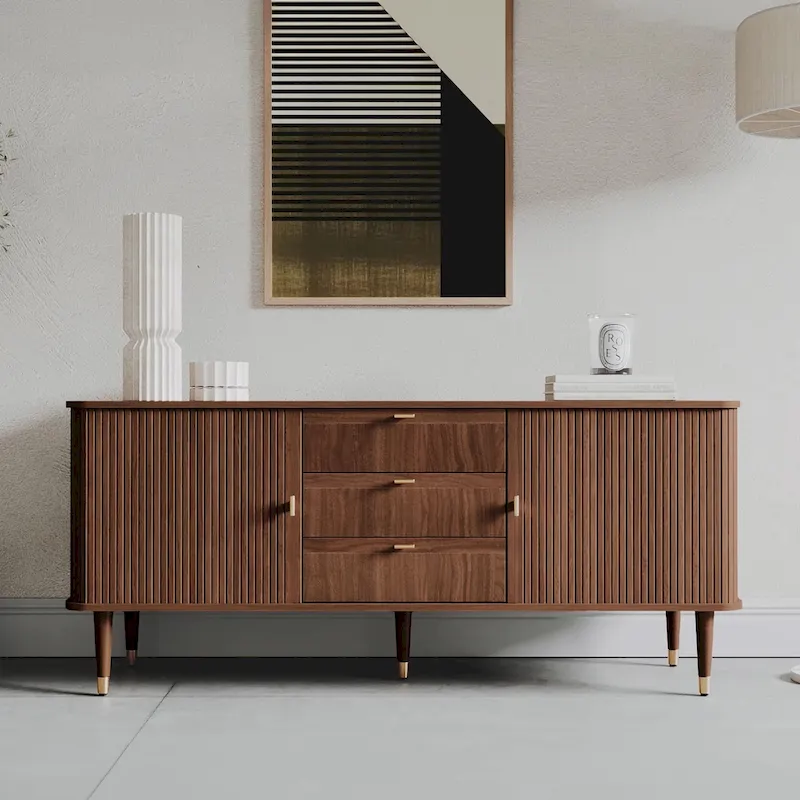 Studio London Walnut Wood Sideboard with 3 Drawer Mid Century Modern