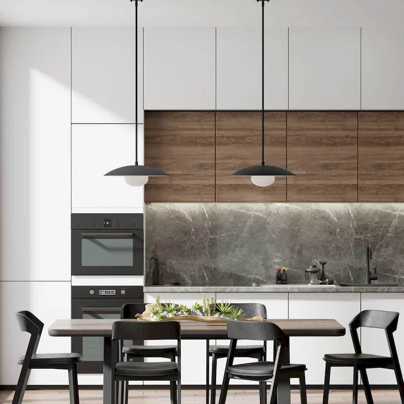 Lumanity Declan Modern Disc Matte Black 18  Pendant Ceiling Light - 18  D x 18  W x 6.5  H