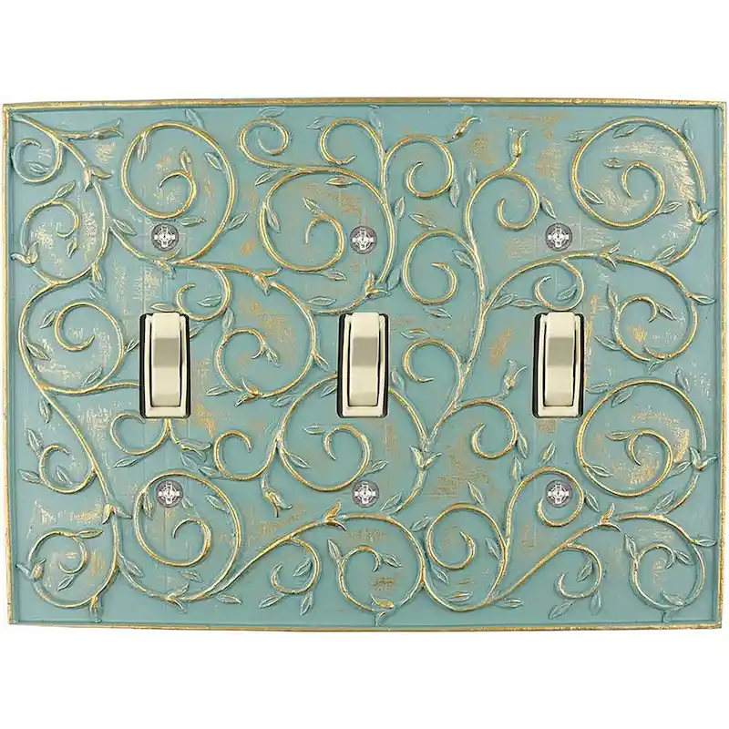 Meriville French Scroll 3 Toggle Wallplate, Triple Switch Electrical Cover Plate