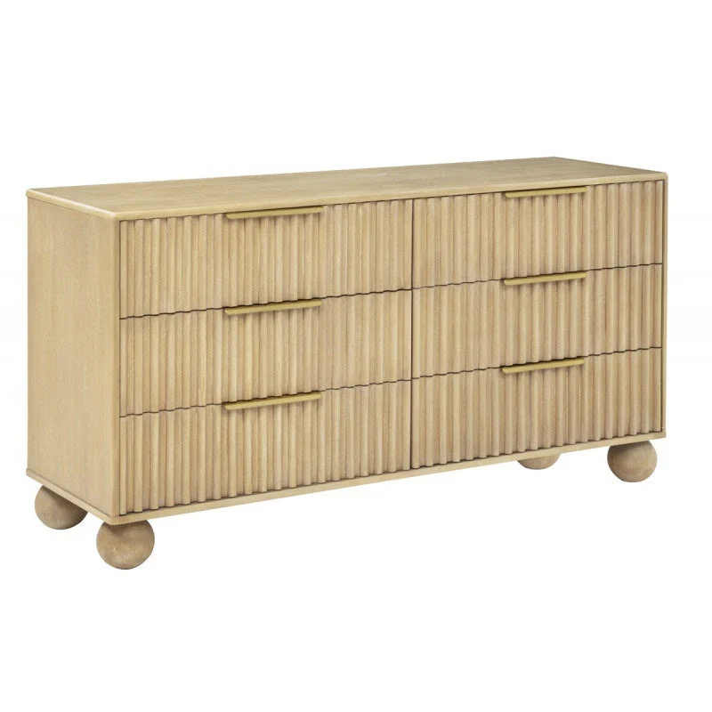 Modern Minimalist 6 Drawer Dresser with Fluted Panels and Rounded Legs