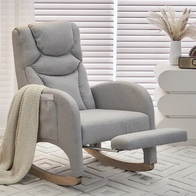 Ergonomic Fabric Nursery Rocking Chair With Adjustable Footrest