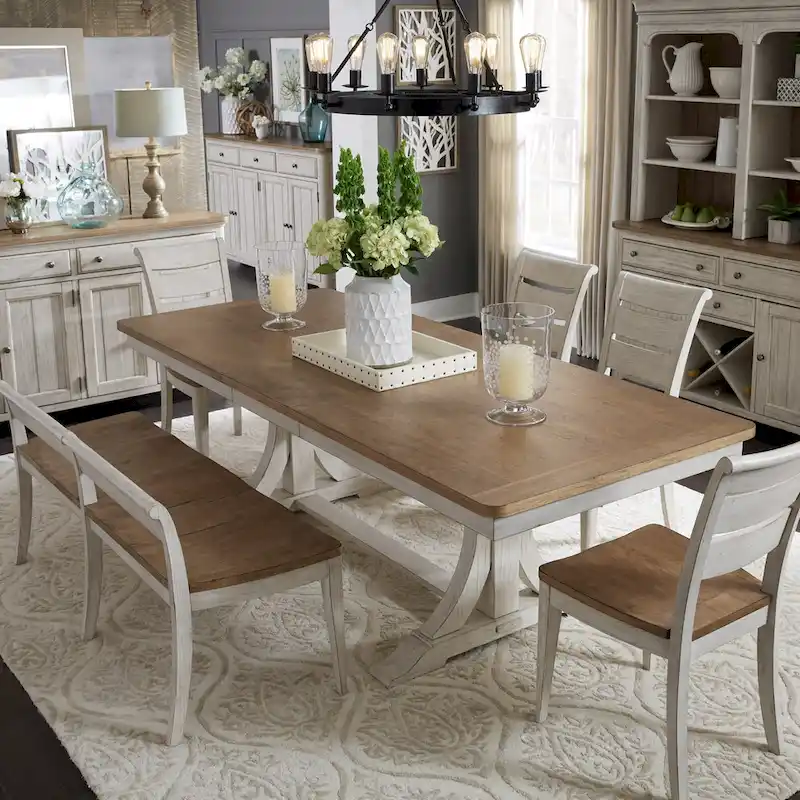 Farmhouse Reimagined Antique White 6 Piece Trestle Set