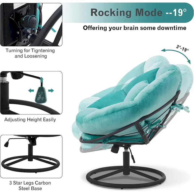 MCombo Gas Lift Swivel Papasan Chair with Height Adjustment, Velvet HQ405