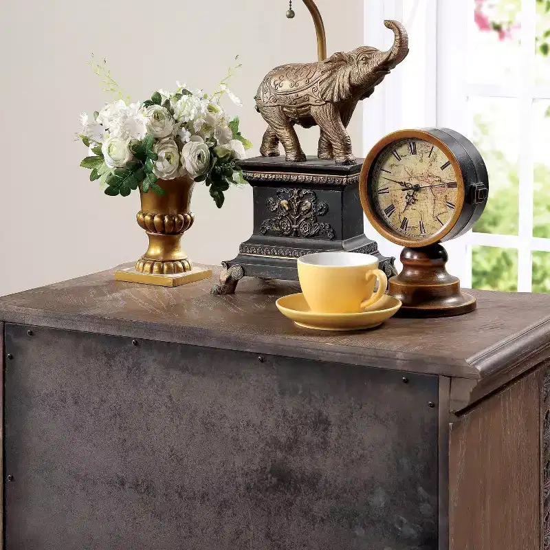 Lellen 3 Drawer Carved Details Nightstand Rustic Natural Tone - HOMES: Inside + Out