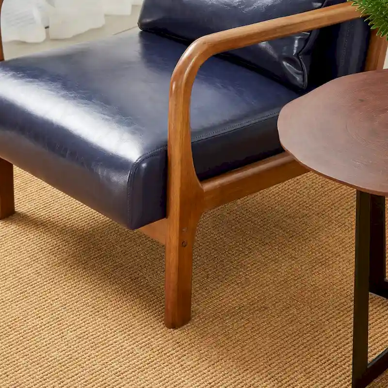 Glitzhome 30.75H Mid-Century PU Leather Armchair with Ottoman Set