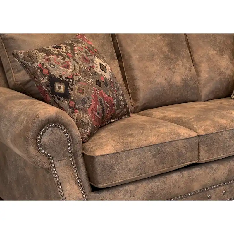 Rustic Brown Buckskin Fabric Sofa and Chair Set