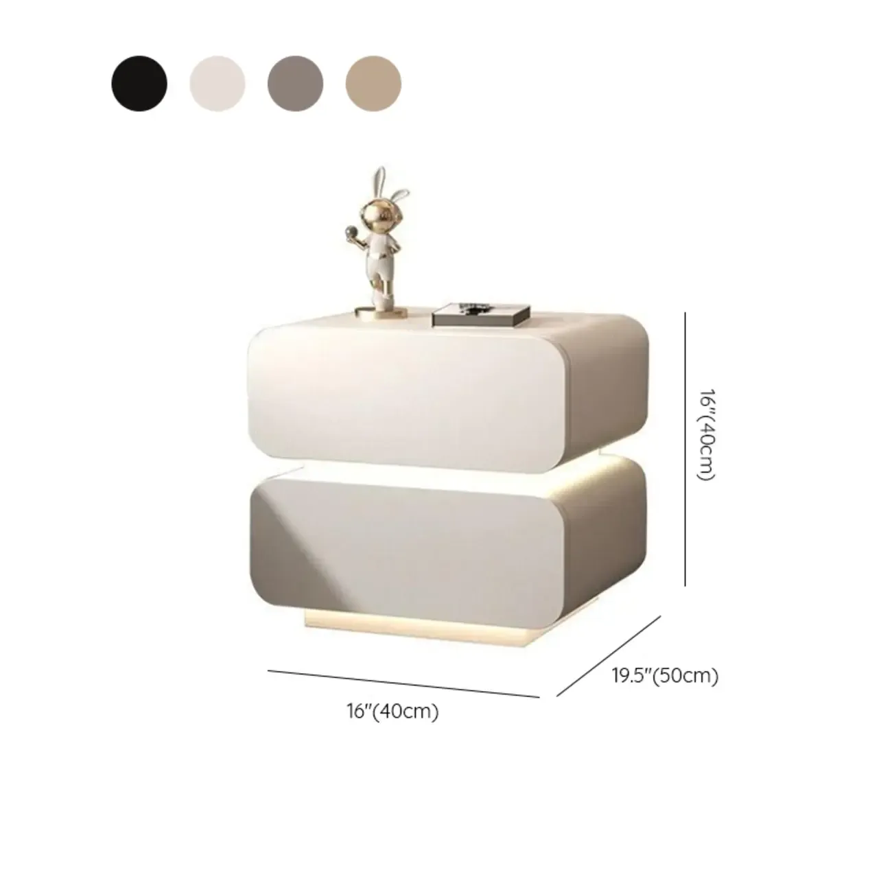 Modern Wood White Lighting 2-Drawer Nightstand