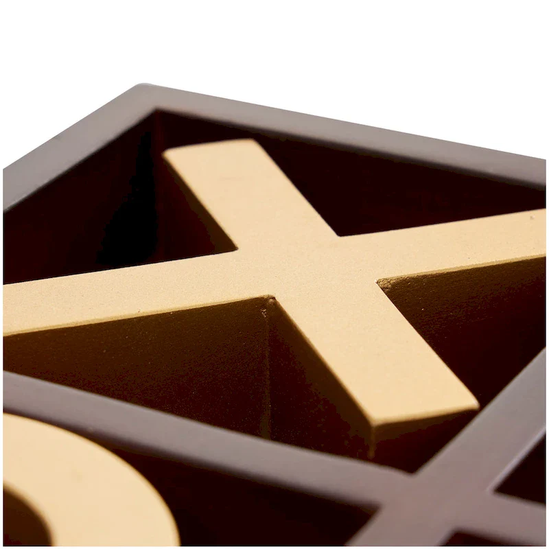 Brown Wood Tic Tac Toe Game Set with Gold X and O Pieces