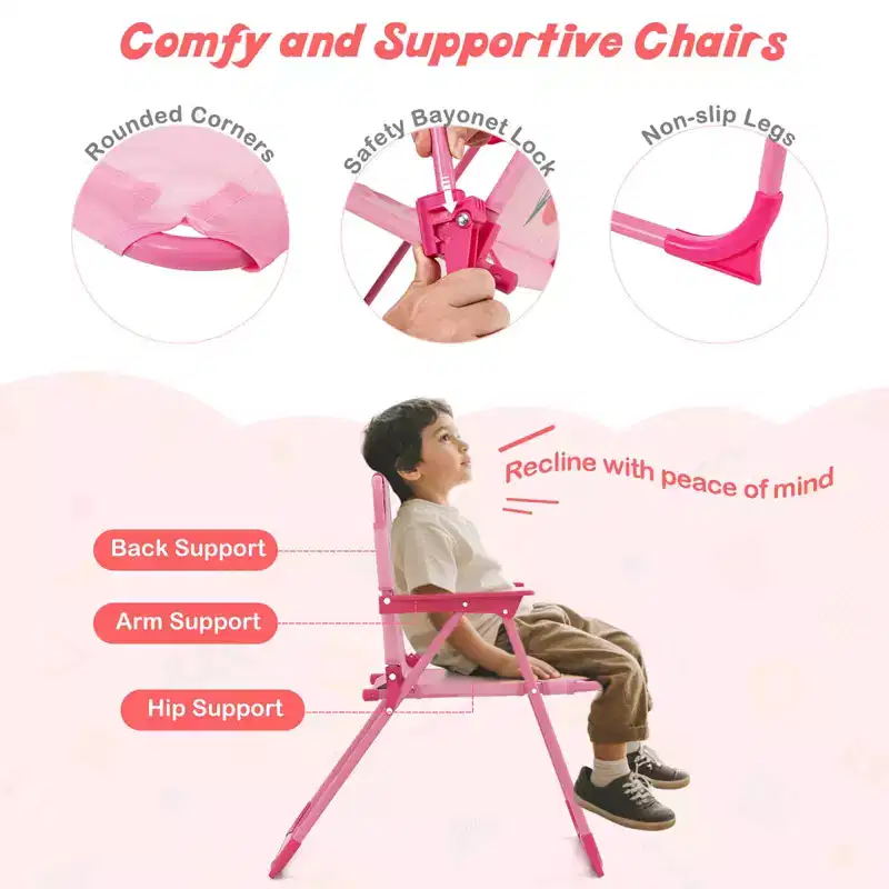 Costway Kids Picnic Table & Chair Set with 2 Folding Chairs & Height Adjustable Umbrella Brown/Green/Pink