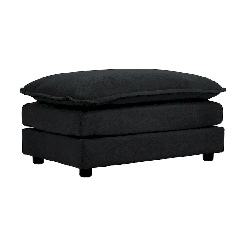 Black 4-Piece Chenille Modular Sectional Sofa with Loveseat & Ottomans