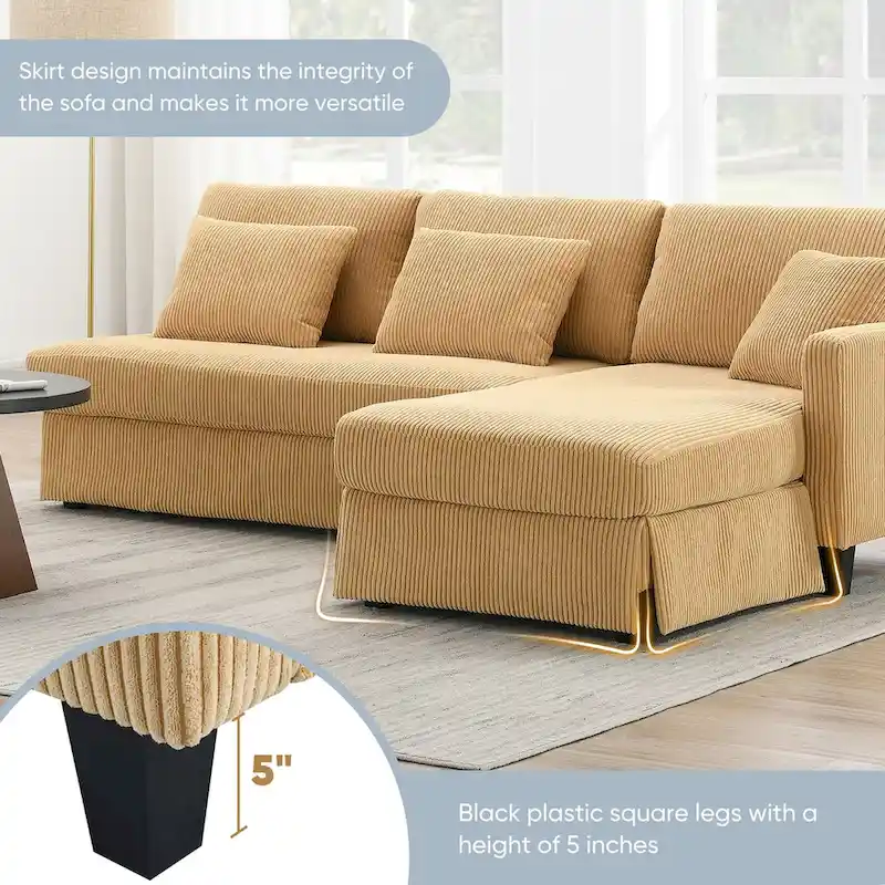 Modern 4-Seat L-Shaped Convertible Sofa with Reversible Chaise and Pillows