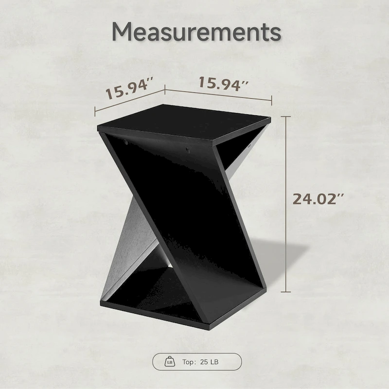 COZAYH Farmhouse End Table Square Solid Wood Side Table Rustic Plant Stand With Twisted Design, Natural Wood, Black