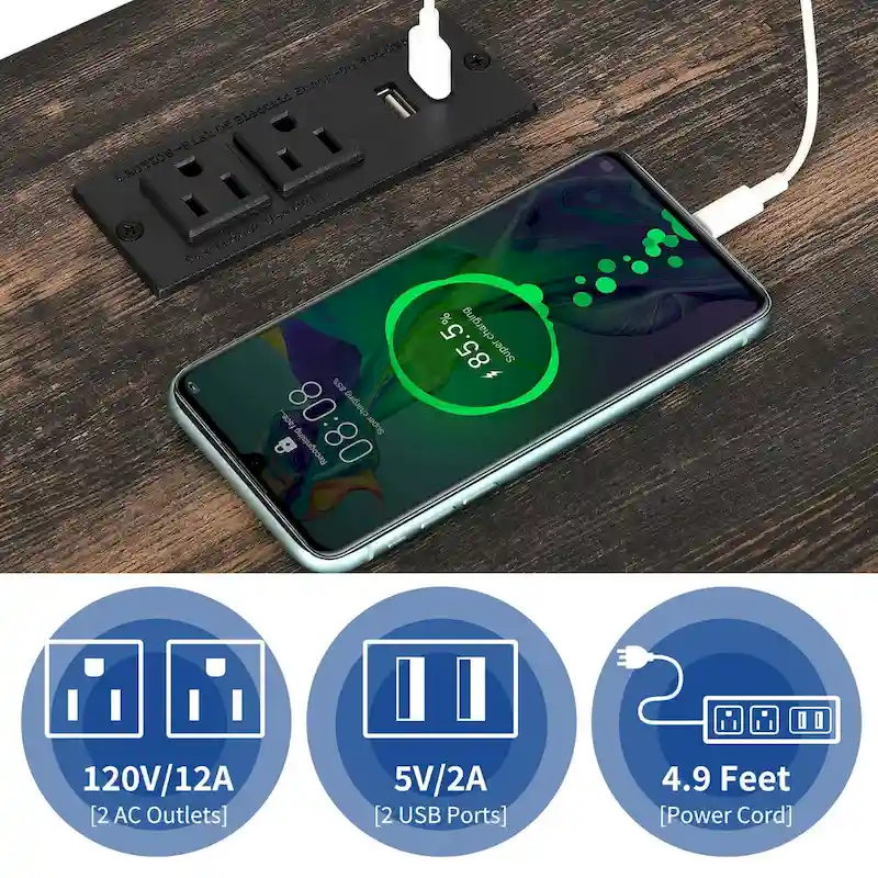 Moasis LED End Table with Shelf and Drawer, Side Table with Charging Station Power Outlet