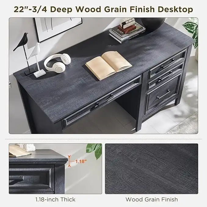 Modern Farmhouse Home Office Desk, Computer Desk with File Cabinet