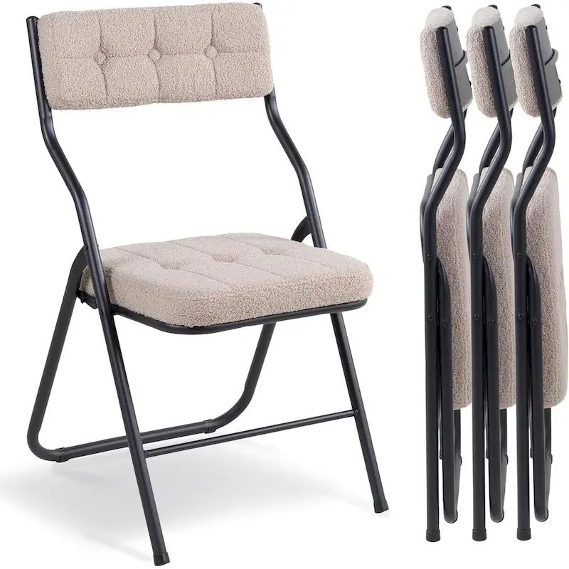 Velvet Upholstered Steel Tufted Folding Dining Chairs(set of 4)