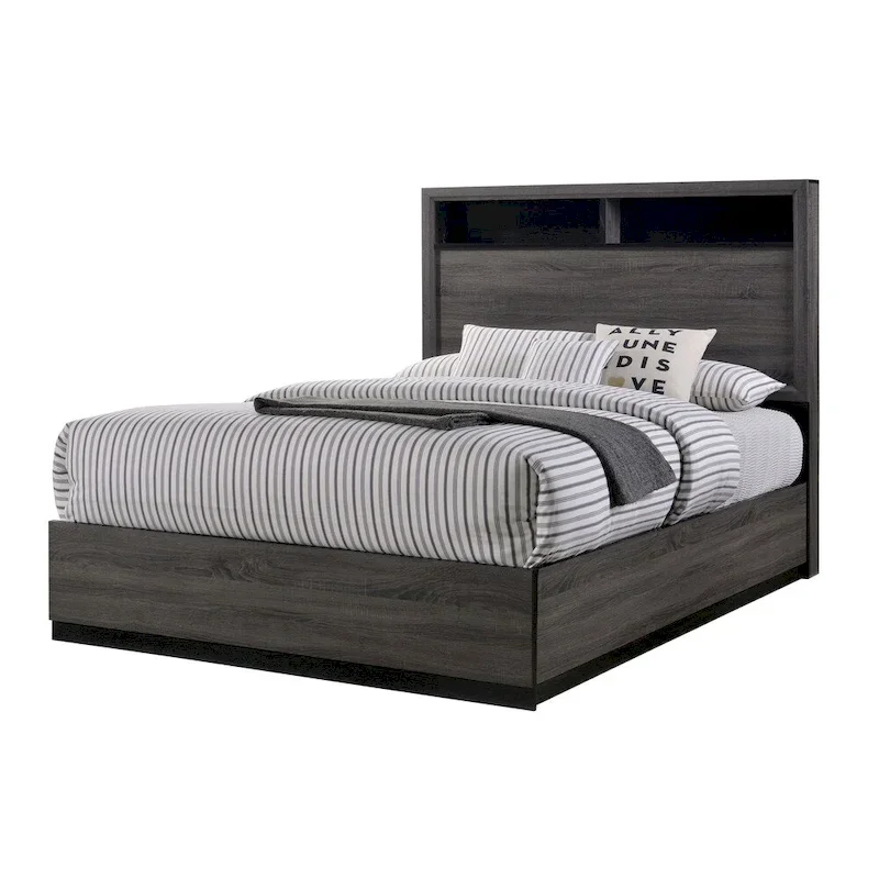 Furniture of America Rothwell Grey Wood Bed with Bookcase Headboard