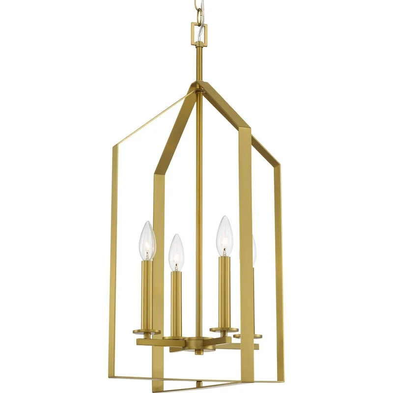Vertex Collection Four-Light Brushed Gold Contemporary Foyer Light - 15 in x 15 in x 28 in
