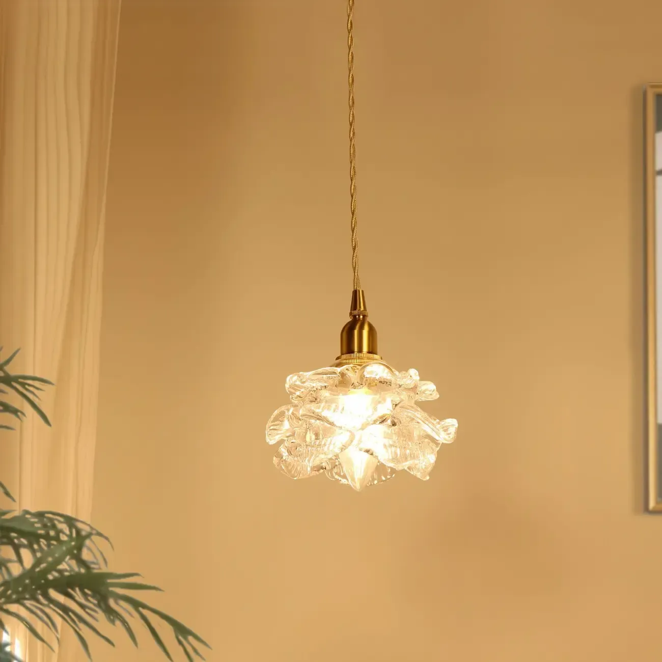 Elegant Glass Flower Kitchen Pendant Lighting Height Adjustable