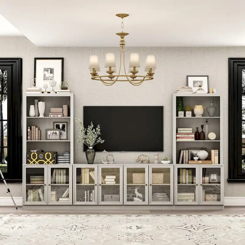 Media Console Glass Doors Modern Living Spaces Entertainment Center - 126x70.9