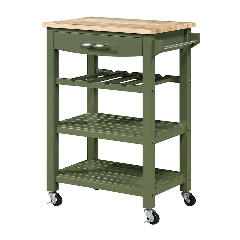 Ellaine 4 Tier Butcher Block Kitchen Cart with Drawer and Wine Rack