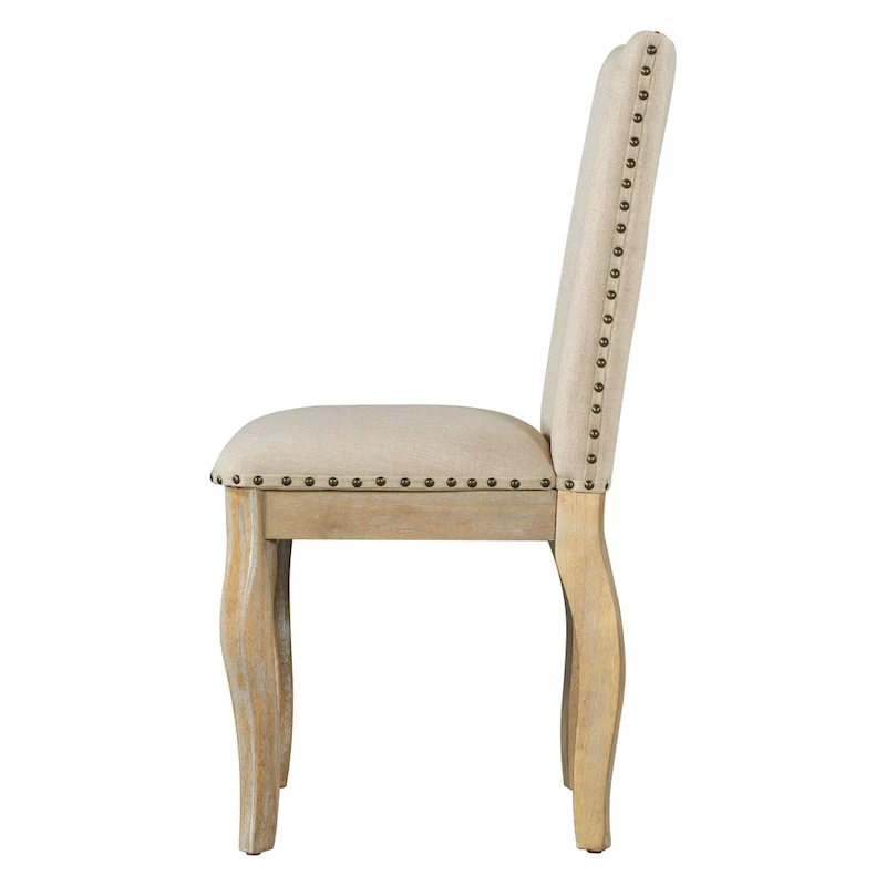 Set of 4 Wooden Upholstered Dining Chairs with Nailhead