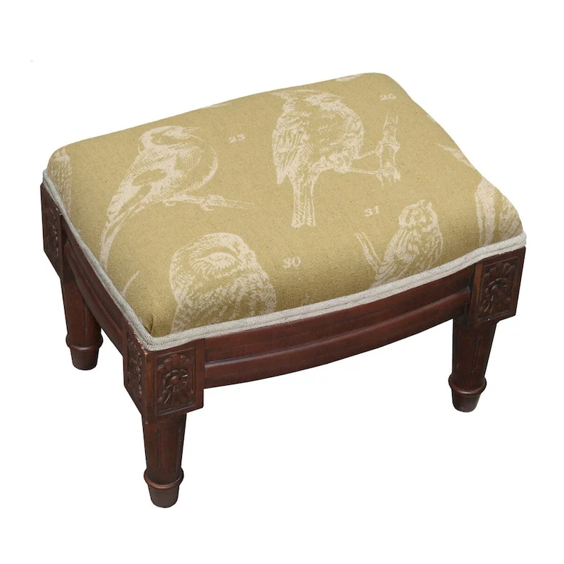 Bird Watch Wood Upholstered Footstool
