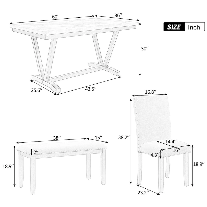 6PCS Marbled Veneers Tabletop Dining Table Set