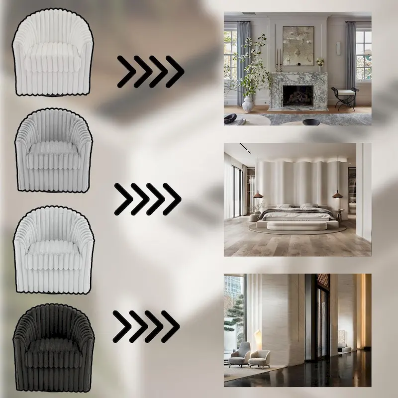 Faux Rabbit Fur Swivel Barrel Chairs - Set of 2