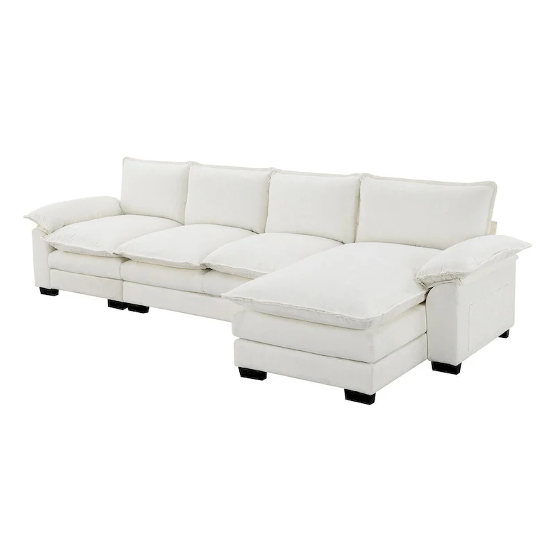 Harper&Bright Designs Modern L-shaped Chenille Cloud Sofa with Double Seat