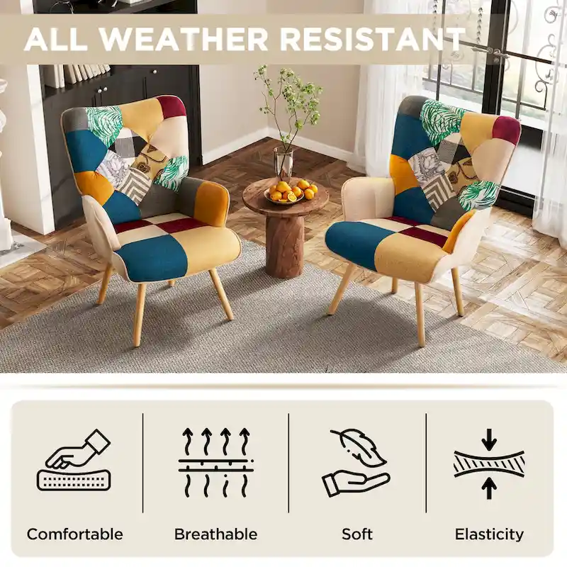 Linen Upholstered Modern Armchair Accent Chair with Wood Legs