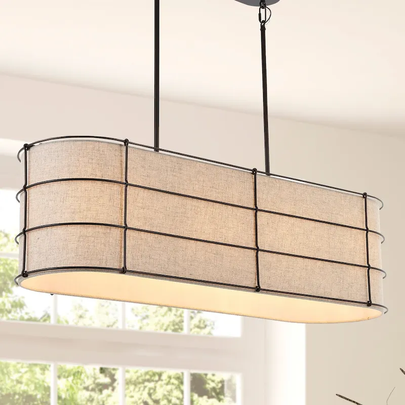 Oakley 42  4-Light Rustic Farmhouse Iron Linear LED Pendant, Oil Rubbed Bronze by JONATHAN Y - 4 Light