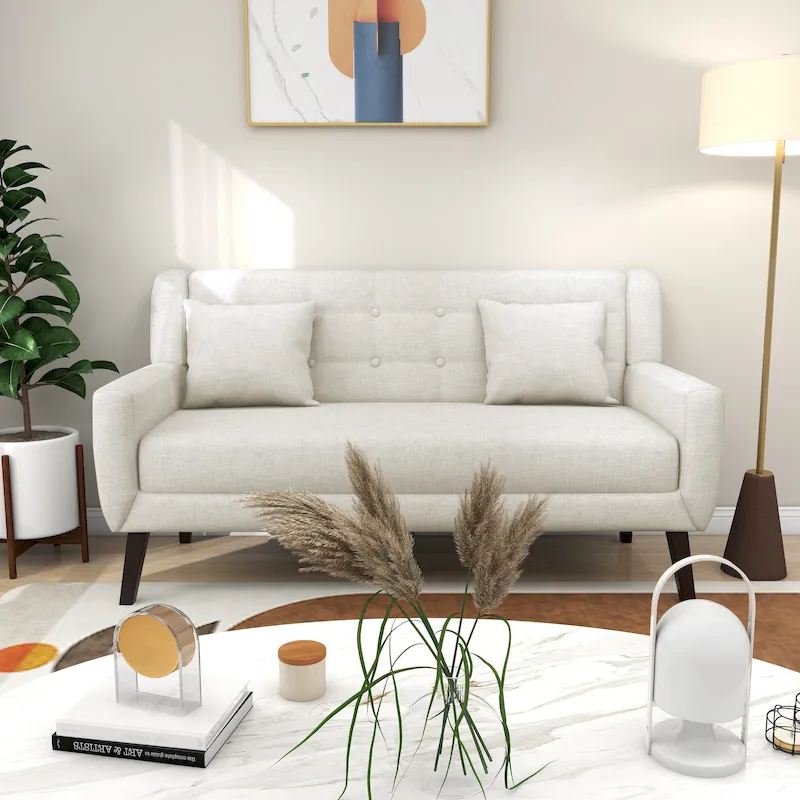 Linen Modern Tufted Loveseat Upholstered Sofa