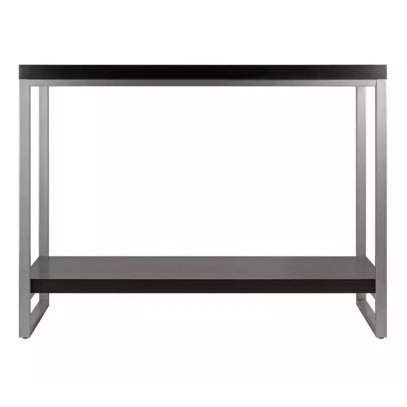 Jared Console Table, Enamel Steel Tube - Dark Espresso - Winsome: Entryway Accent, Bottom Shelf Storage