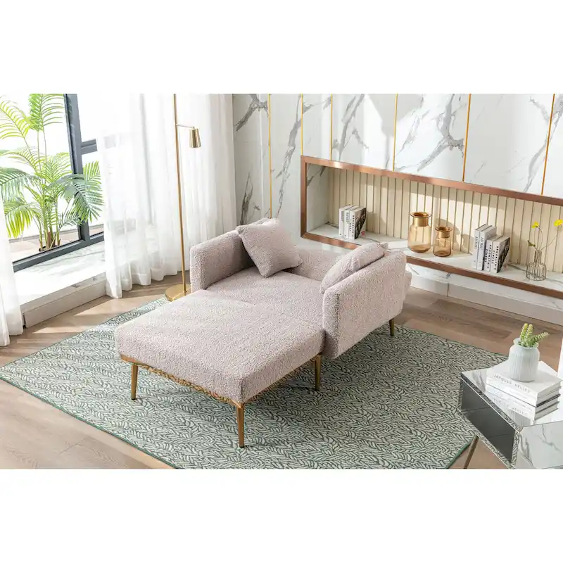 Teddy Fabric Upholstered Living Room Sleeper Sofa Chair With Rose Golden feet