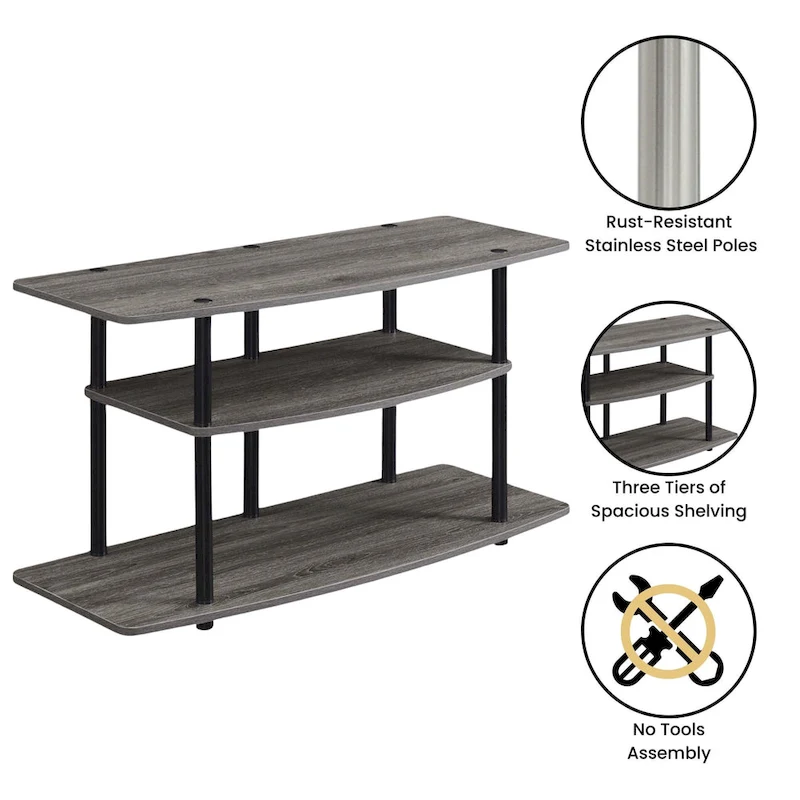 Convenience Concepts Designs2Go No Tools 3 Tier Wide TV Stand