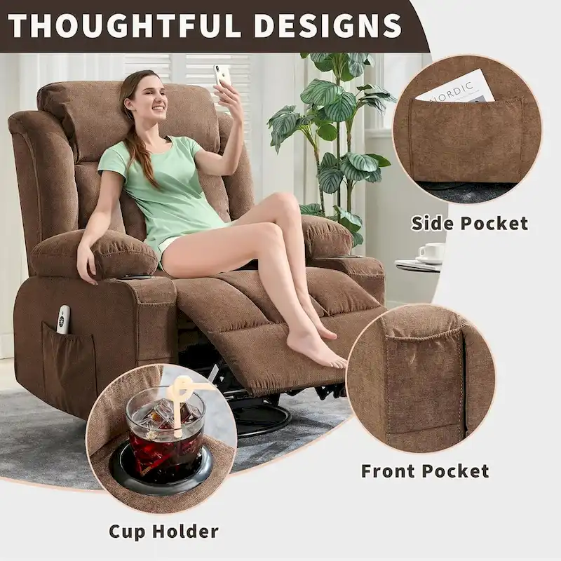 Recliner Chair, Rocking Chairs with Massage and Heat, Side Pockets and Cup Holder